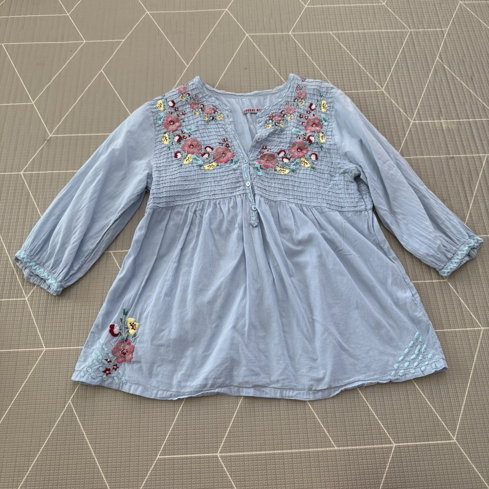 Johnny Was Blue Peasant Blouse Size‎ S Floral Embroidery Boho